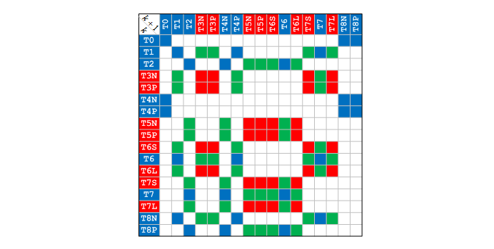 Table of the transitions T-symbols.
